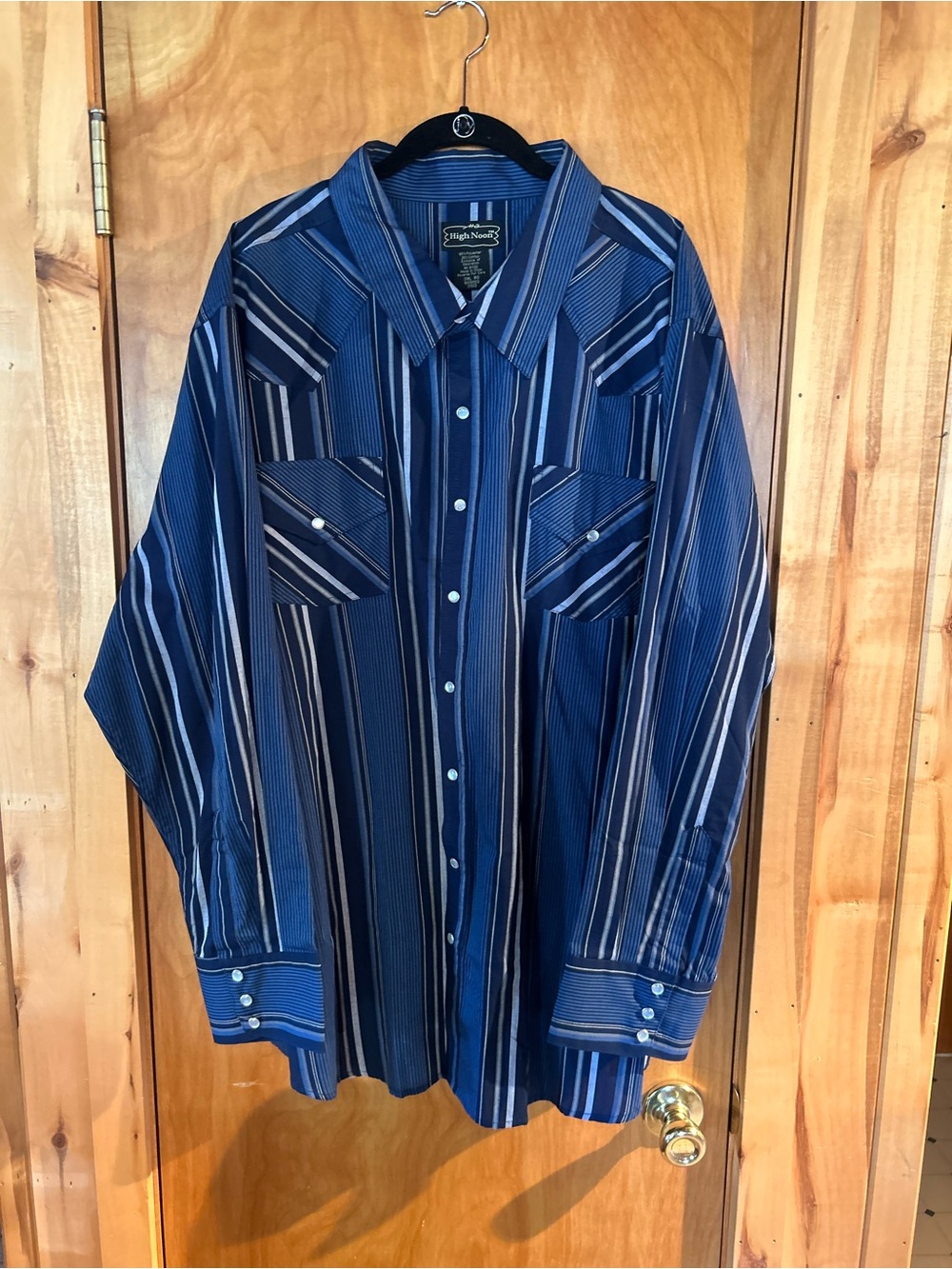 High Noon Men's Blue Striped Pearl Snap Western Shirt 3XL